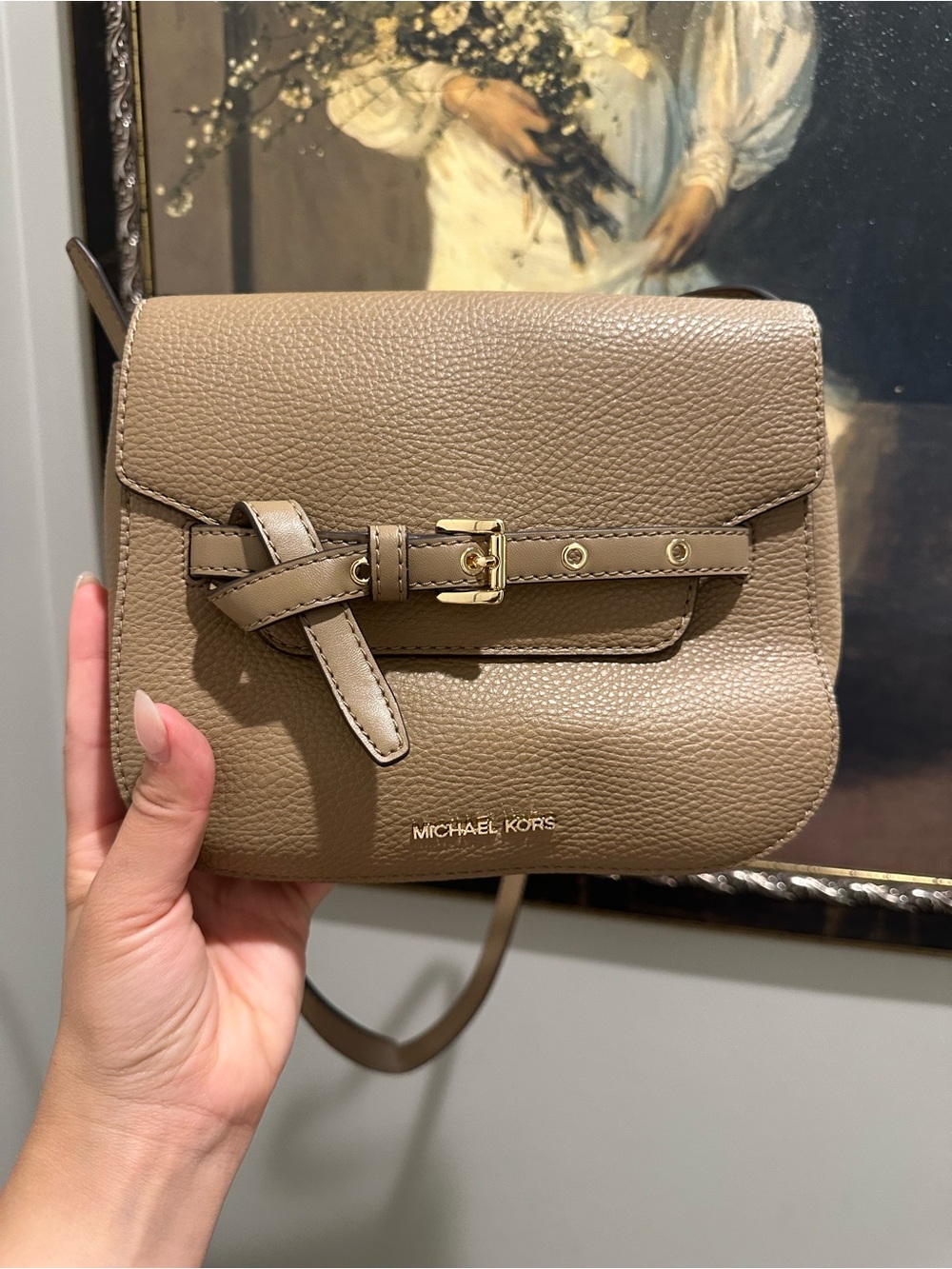 Michael Kors Emilia Small Pebbled Leather Saddle Crossbody Bag